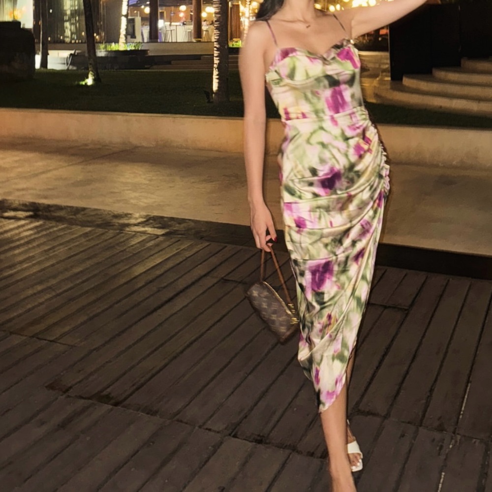 Cider Ruched Watercolor Dress - Picture 1 of 8